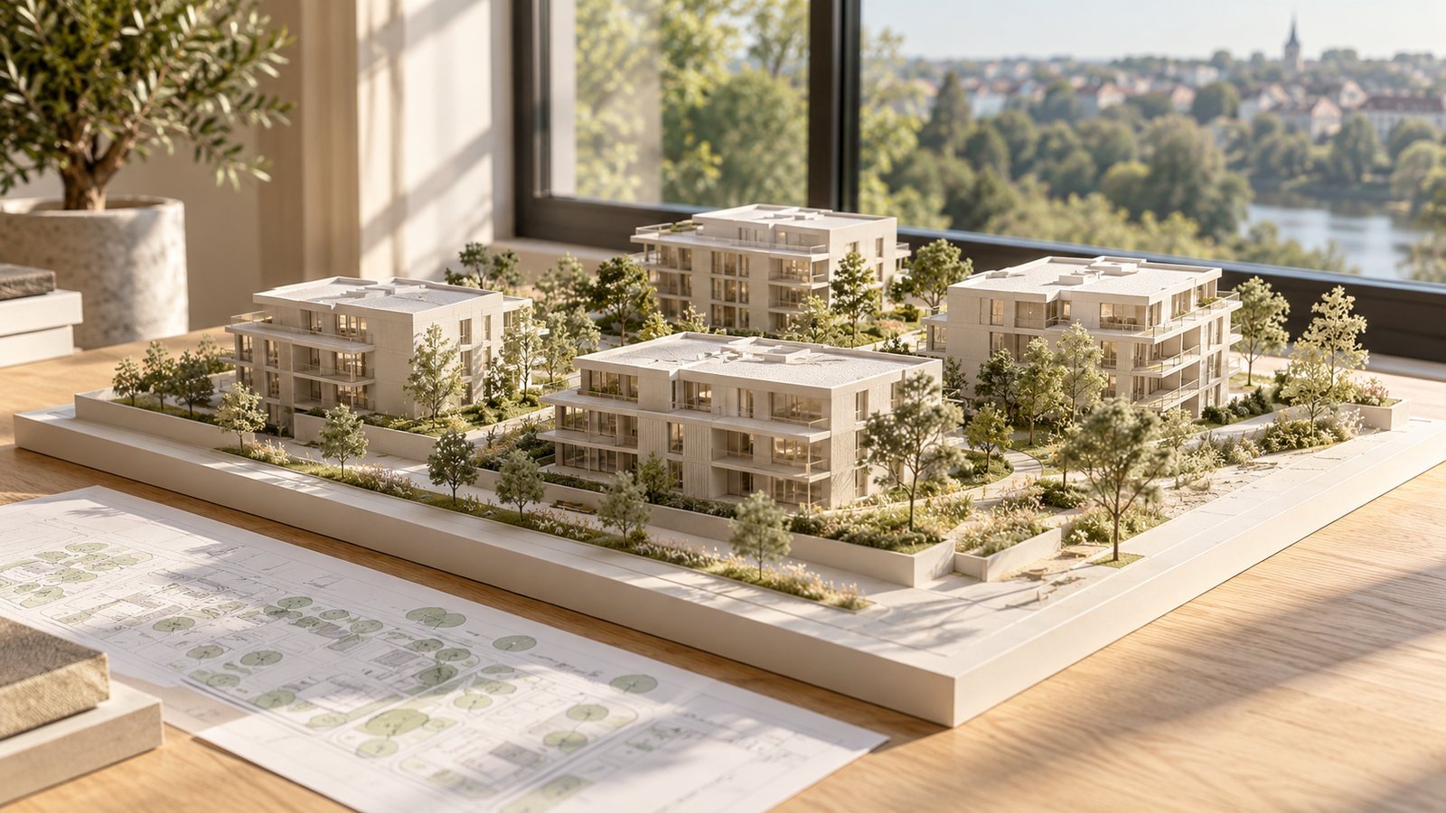 Architecturale maquette van een ontwikkelingssite