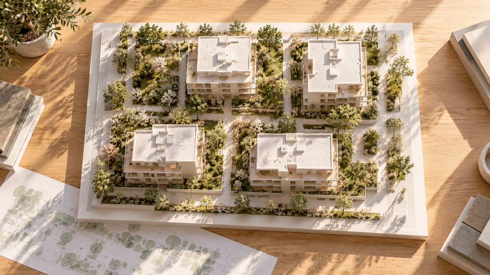 Maquette van een ontwikkelingssite in bovenaanzicht